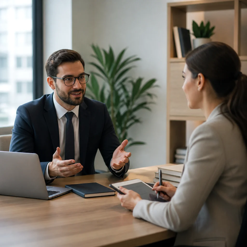Profissional participando de simulação de entrevista.